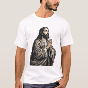 Vintage-Stichzeichnung betender Mann religiöses He T-Shirt