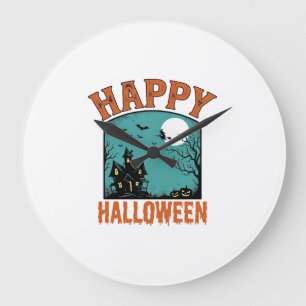 Vintage-Stichzeichnung Frohes Halloween Spukhaus D Große Wanduhr