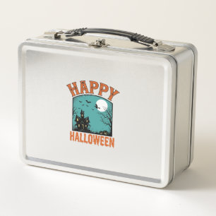 Vintage-Stichzeichnung Frohes Halloween Spukhaus D Metall Brotdose