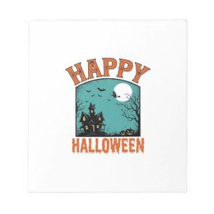 Vintage-Stichzeichnung Frohes Halloween Spukhaus D Notizblock