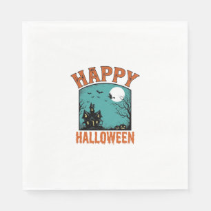 Vintage-Stichzeichnung Frohes Halloween Spukhaus D Serviette
