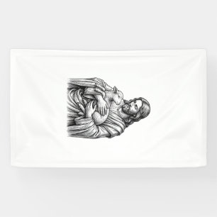 Vintage-Stichzeichnung Hirte mit Lamm Vektor Des Banner