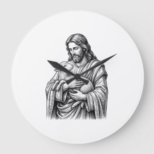 Vintage-Stichzeichnung Hirte mit Lamm Vektor Des Große Wanduhr