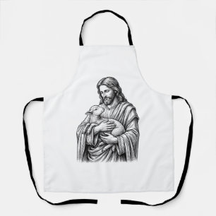 Vintage-Stichzeichnung Hirte mit Lamm Vektor Des Schürze