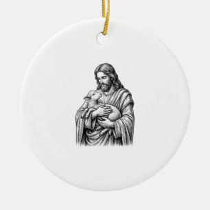 Vintage-Stichzeichnung Schäfer mit Lamm Vektor Des Keramik Ornament
