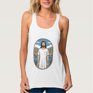 Vintage-Stichzeichnung Spirituelle Figur Szenische Tank Top