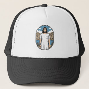Vintage-Stichzeichnung Spirituelle Figur Szenische Truckerkappe