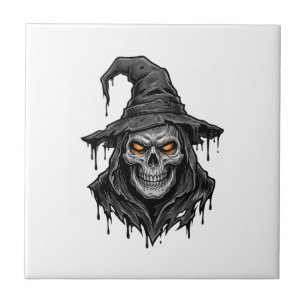 Vintage-Stichzeichnung Totenkopf Hexenhut Hallowee Fliese
