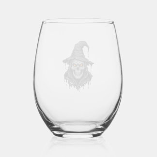Vintage-Stichzeichnung Totenkopf Hexenhut Hallowee Weinglas Ohne Stiel