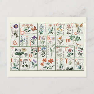 Vintage Stickerei-Alphabet-Muster Wildblumen Postkarte