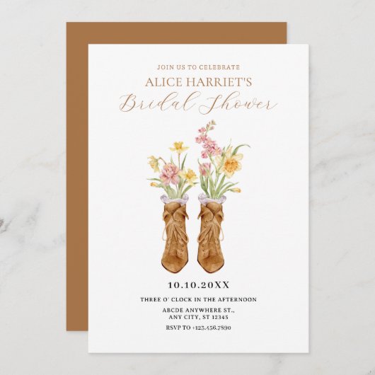 Vintage Stiefel Blume Bouquet Brautparty Einladung (Vorne/Hinten)