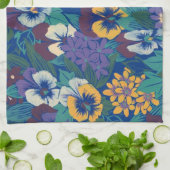 Vintage-Stiefmütterchen-Blumenmuster | Blaues Cott Geschirrtuch (Gefaltet)