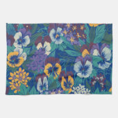 Vintage-Stiefmütterchen-Blumenmuster | Blaues Cott Geschirrtuch (Horizontal)
