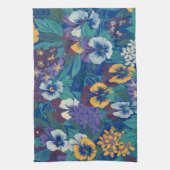 Vintage-Stiefmütterchen-Blumenmuster | Blaues Cott Geschirrtuch (Vertikal)