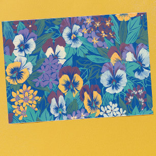 Vintage-Stiefmütterchen-Blumenmuster Blaues Cott Geschirrtuch
