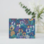 Vintage-Stiefmütterchen-Blumenmuster | Blaues Cott Postkarte (Stehend Vorderseite)