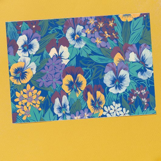 Vintage-Stiefmütterchen-Blumenmuster | Blaues Cott Postkarte