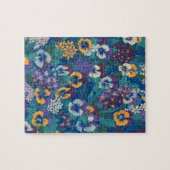 Vintage-Stiefmütterchen-Blumenmuster | Blaues Cott Puzzle (Horizontal)