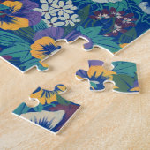 Vintage-Stiefmütterchen-Blumenmuster | Blaues Cott Puzzle (Seite)