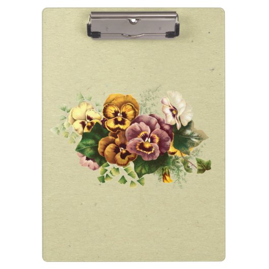 Vintage Stiefmütterchen Bouquet Klemmbrett (Vorderseite)