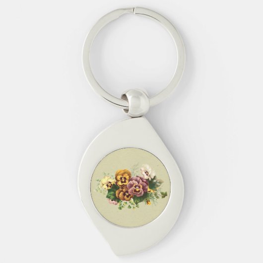 Vintage Stiefmütterchen Bouquet Schlüsselanhänger (Vorderseite)