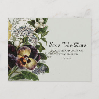 Vintage Stiefmütterchen Save the Date Postkarte