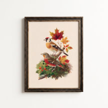 Vintage Stieglitz-Hänfling-Vogel-Wandkunstposter