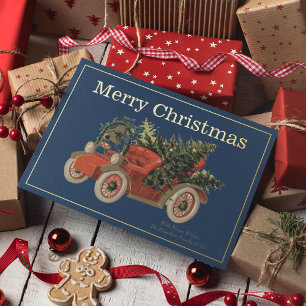 Vintage Stil alter roter LKW Bäume Frohe Weihnacht Folien Feiertagskarte