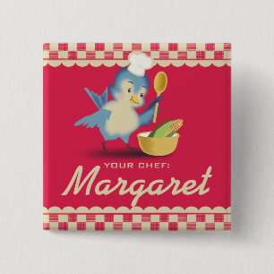 Vintage Stil Blaumeise Koch Namensschild Button