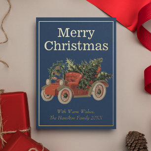 Vintage-Stil Elegantes altes Auto Frohe Weihnachte Folien Feiertagskarte