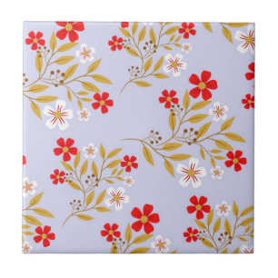 Vintage-Stil hübsche rote Blumen auf blauem Muster Fliese