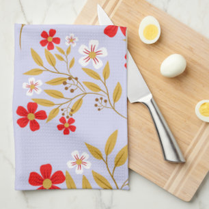 Vintage-Stil hübsche rote Blumen auf blauem Muster Geschirrtuch