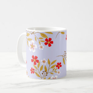 Vintage Stil hübsche rote Blumen auf blauem Muster Kaffeetasse