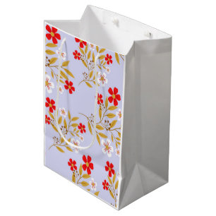 Vintage Stil hübsche rote Blumen auf blauem Muster Mittlere Geschenktüte