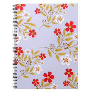 Vintage-Stil hübsche rote Blumen auf blauem Muster Notizblock