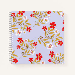 Vintage Stil hübsche rote Blumen auf blauem Muster Notizblock