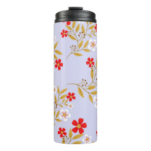 Vintage-Stil hübsche rote Blumen auf blauem Muster Thermosbecher