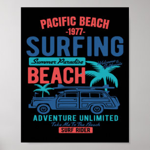 Vintage-Stil Pacific Beach Kalifornien Surfen  Poster