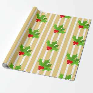 Vintage Stil Rot Grün Gold Weihnachten Stechpalme Geschenkpapier