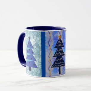 Vintage Stil Weihnachtsbaum Blau Kunst Tasse