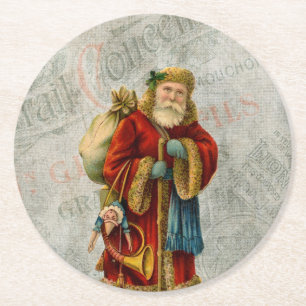 Vintage Stil Weihnachtsmann Santa Claus Runder Pappuntersetzer