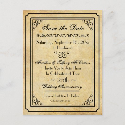 Vintage Stilgestaltung Save the Date Postkarte (Vorderseite)