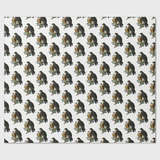 Vintage stilisierte Falken auf Zweig Geschenkpapier (Flach)