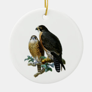 Vintage stilisierte Falken auf Zweig-Tissue-Papier Keramik Ornament