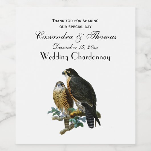 Vintage stilisierte Falken auf Zweig Weinetikett (Einzelnes Label)