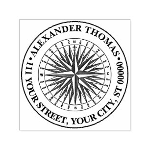 Vintage stilisierte Kompassrose Name Rücksendeadre Permastempel