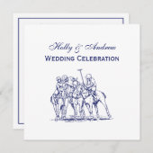 Vintage stilisierte Polo-Match Zeichne #1 Blau Einladung (Vorne/Hinten)