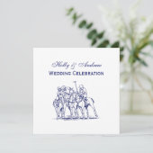 Vintage stilisierte Polo-Match Zeichne #1 Blau Einladung (Stehend Vorderseite)