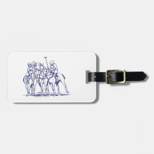 Vintage stilisierte Polo-Match Zeichne #1 Blau Gepäckanhänger