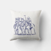 Vintage stilisierte Polo-Match Zeichne #1 Blau Kissen (Rückseite)